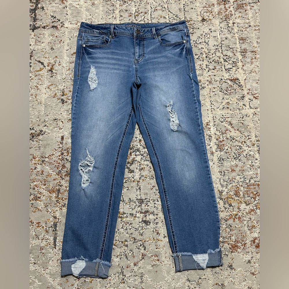 Maurices Blue Distressed Ankle Jeans